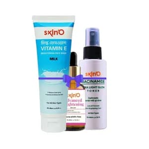 Skino Vitamin E Brightening Facewash (Milk) 110ml and Skino Advanced Brightening Serum 30ml and Skino Niacinamide Ultra Light Glow Toner 100ml Combo (1 Pack Combo)